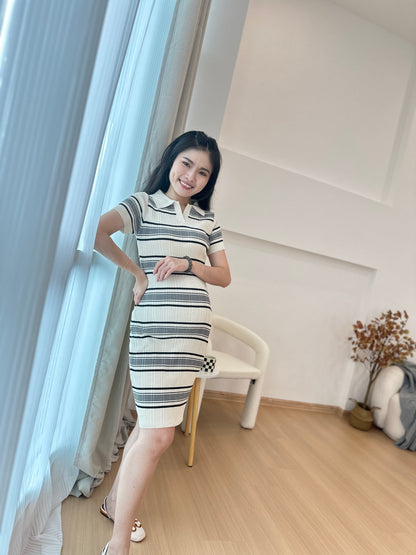 Veons Stripes Stretchy Knits Dress