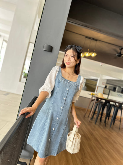 Queena Denim Square Neck Dress