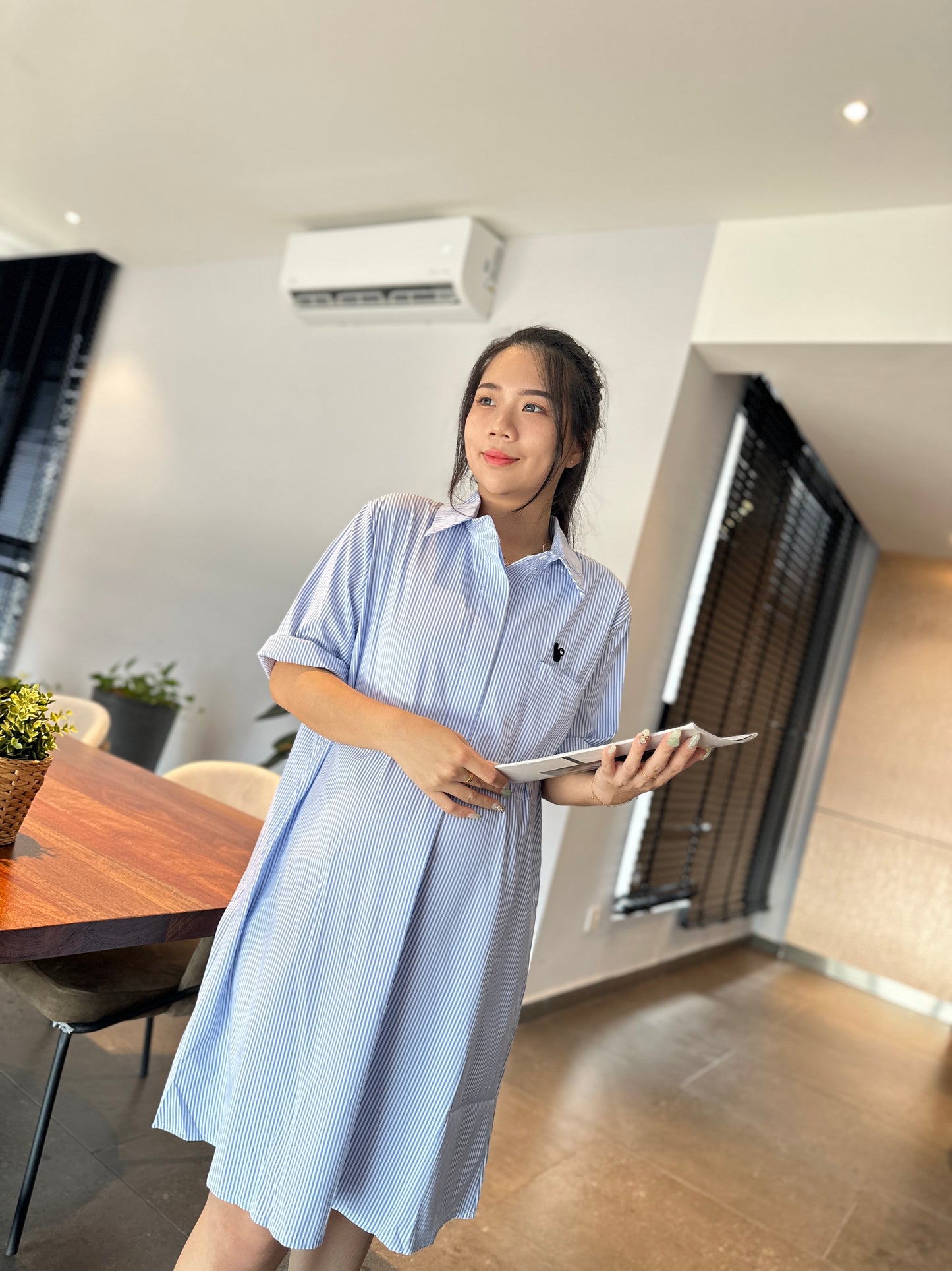 Denize Blue Collar Stripes Maternity Dress