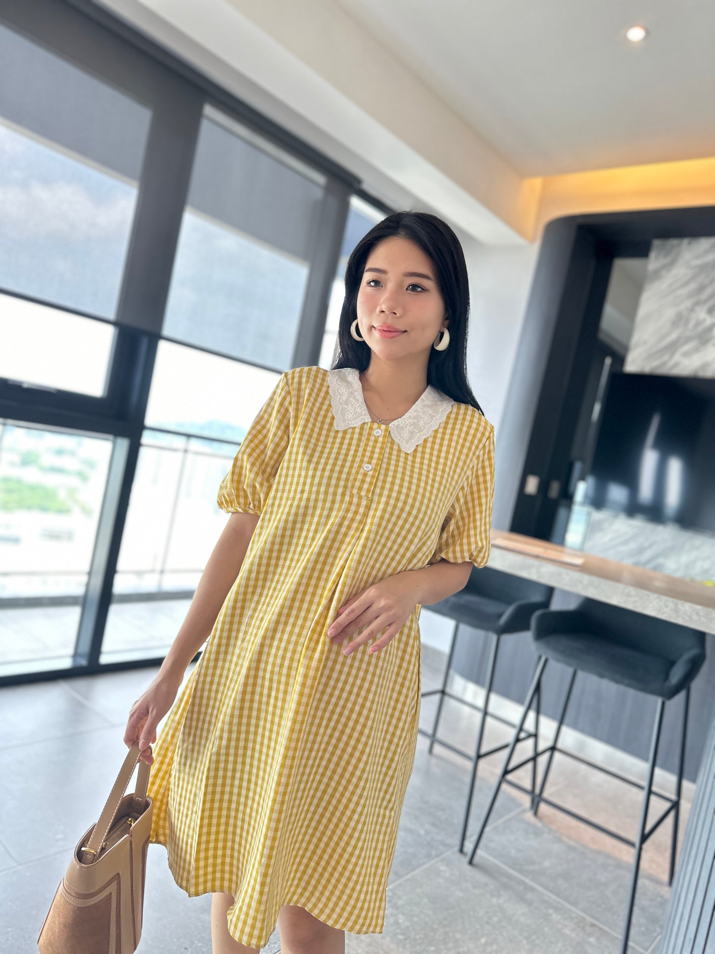 Jamie Yellow Plaid Maternity Dress