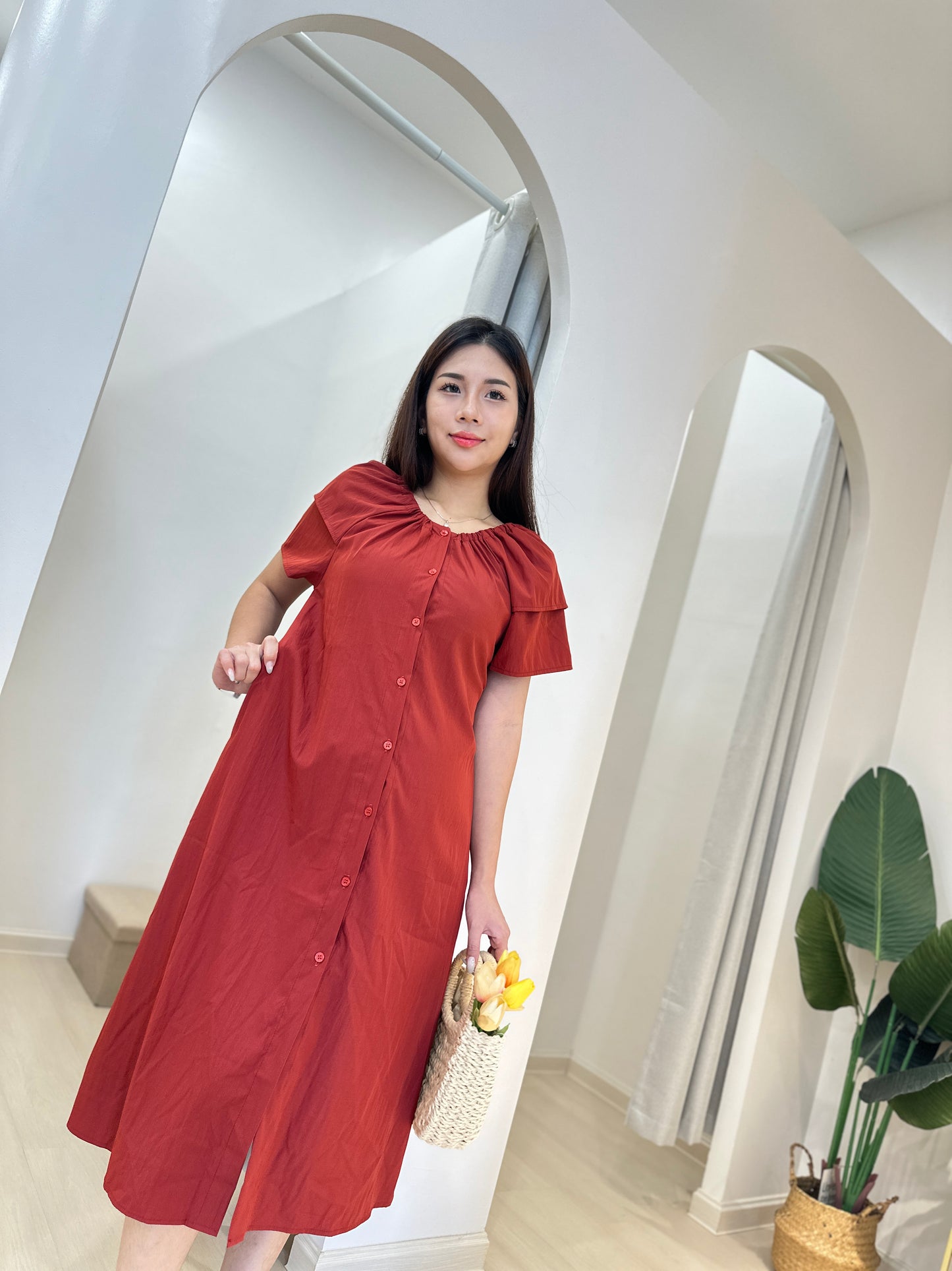 Feena Elegant Button Down Midi Dress