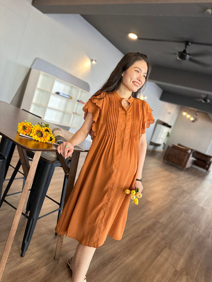 Maelyn Collarless Flare Sleeves Dress