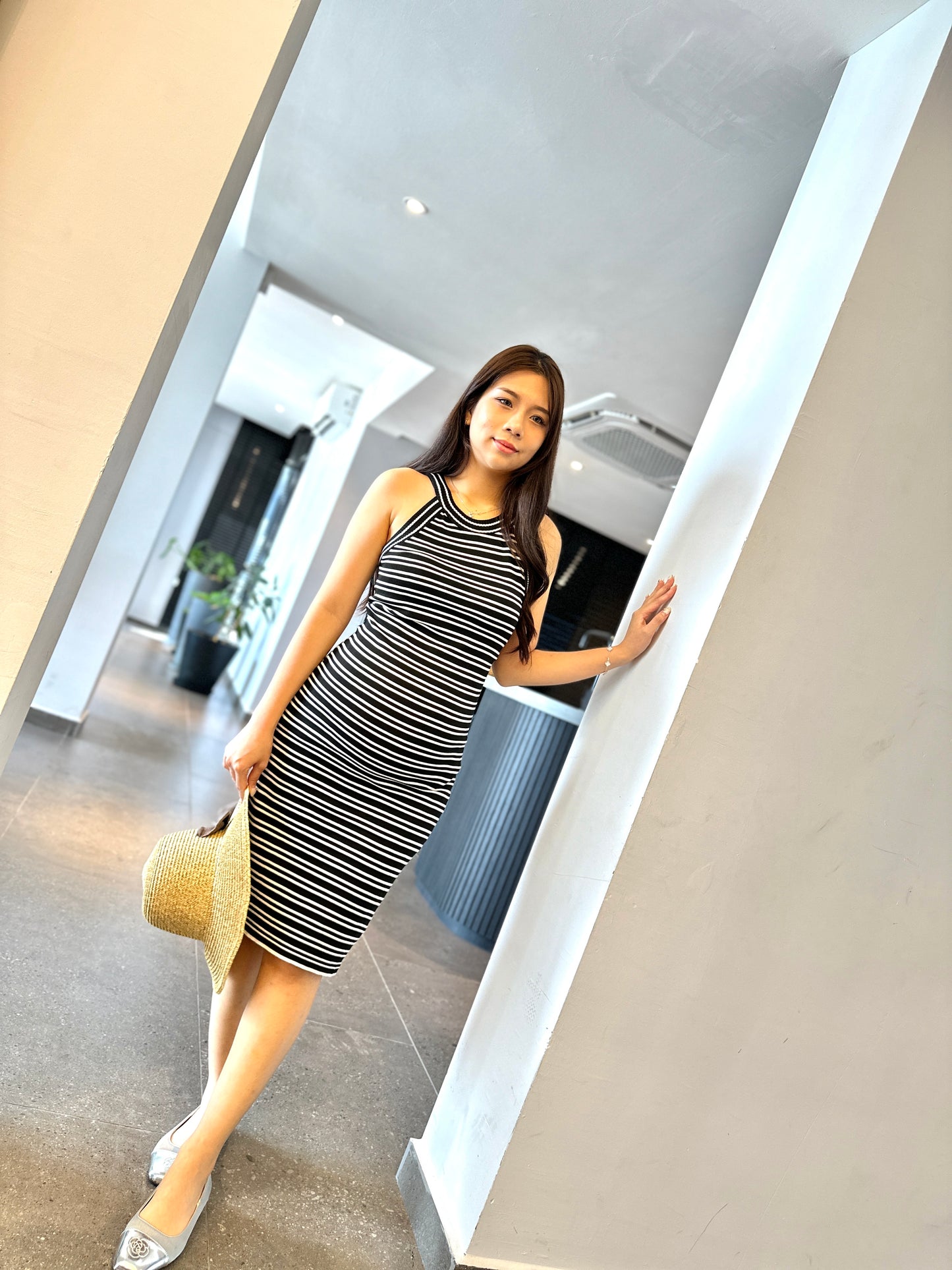 Carrie Halter Neck Stripes Dress