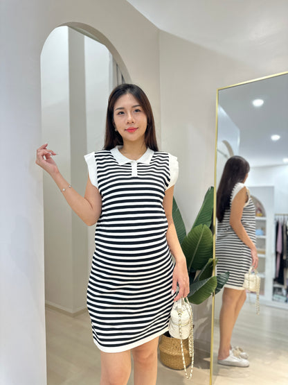 Chers Collared Stripes Sleeveless Dress