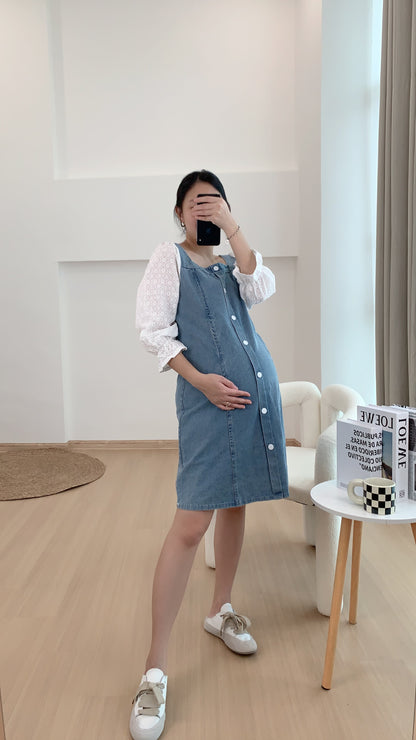 Queena Denim Square Neck Dress