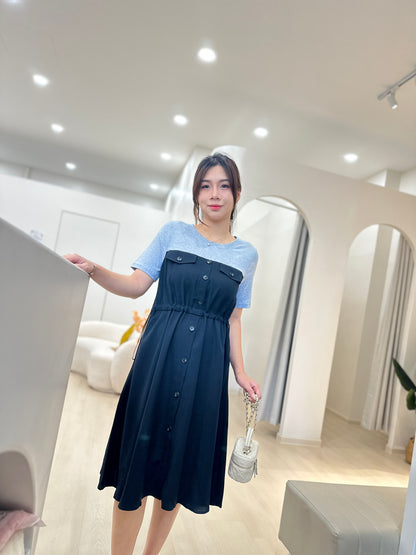 Lelia Waist Tie Round Neck Dress