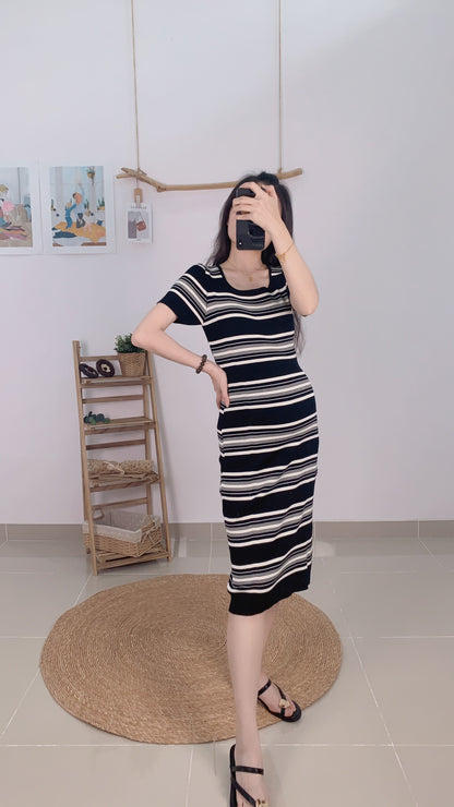 Vayne Stripes Stretchy Knits Dress