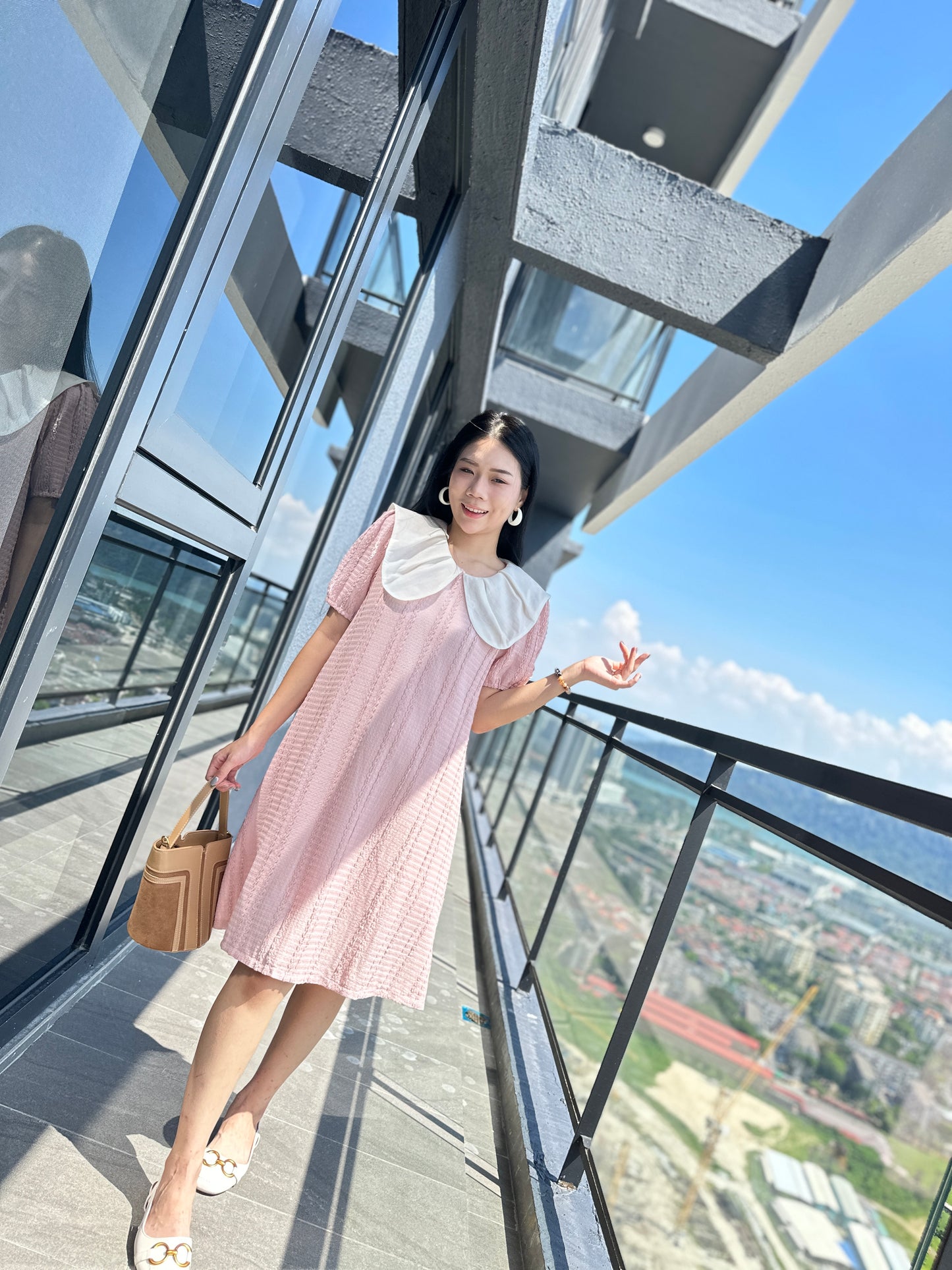 Julene Peach Sleeved Dress