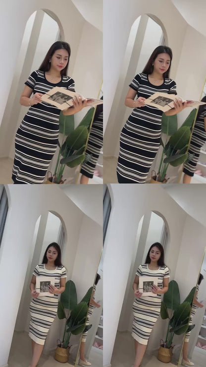 Vayne Stripes Stretchy Knits Dress