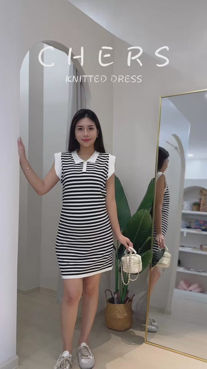 Chers Collared Stripes Sleeveless Dress