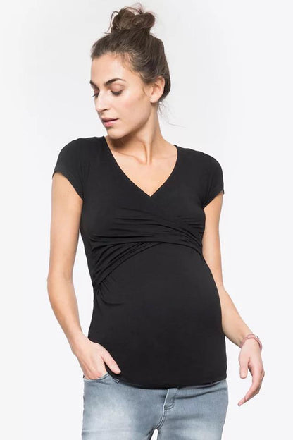 V Cross Short Sleeve Maternity & Nursing Top