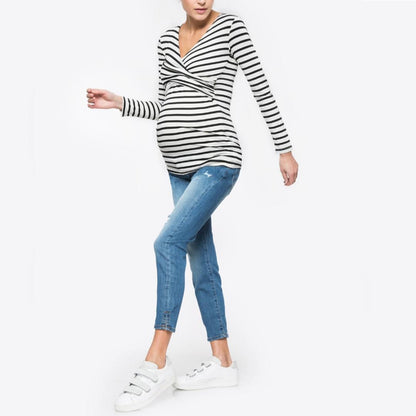 Stripes Long Sleeve Maternity & Nursing Top