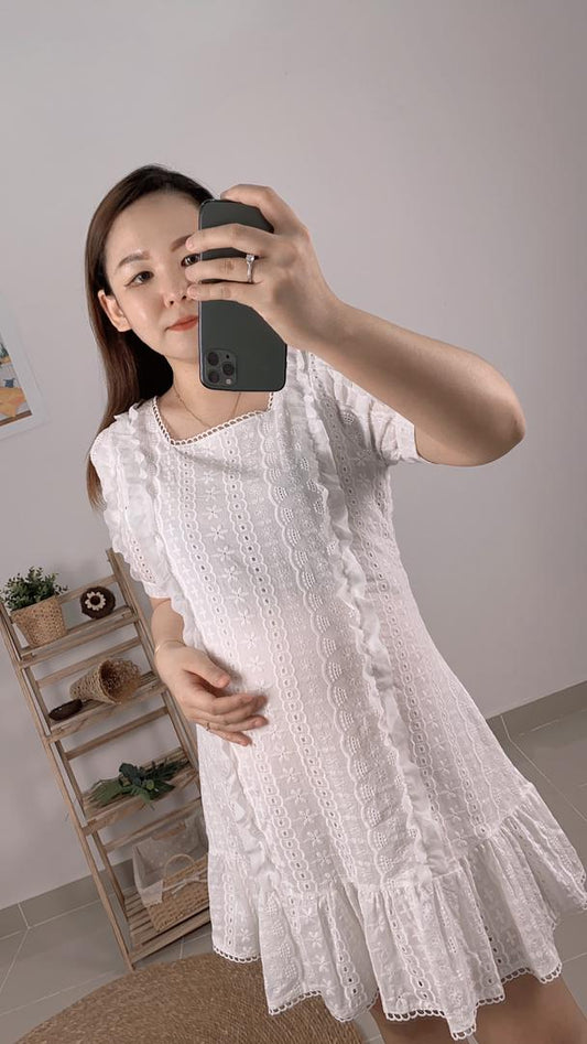 KAY White Square Neckline Maternity Dress