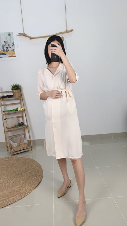 Button Up Maternity Dress-Apricot