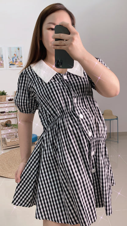 Hazel Black And White Plaid Maternity Dress