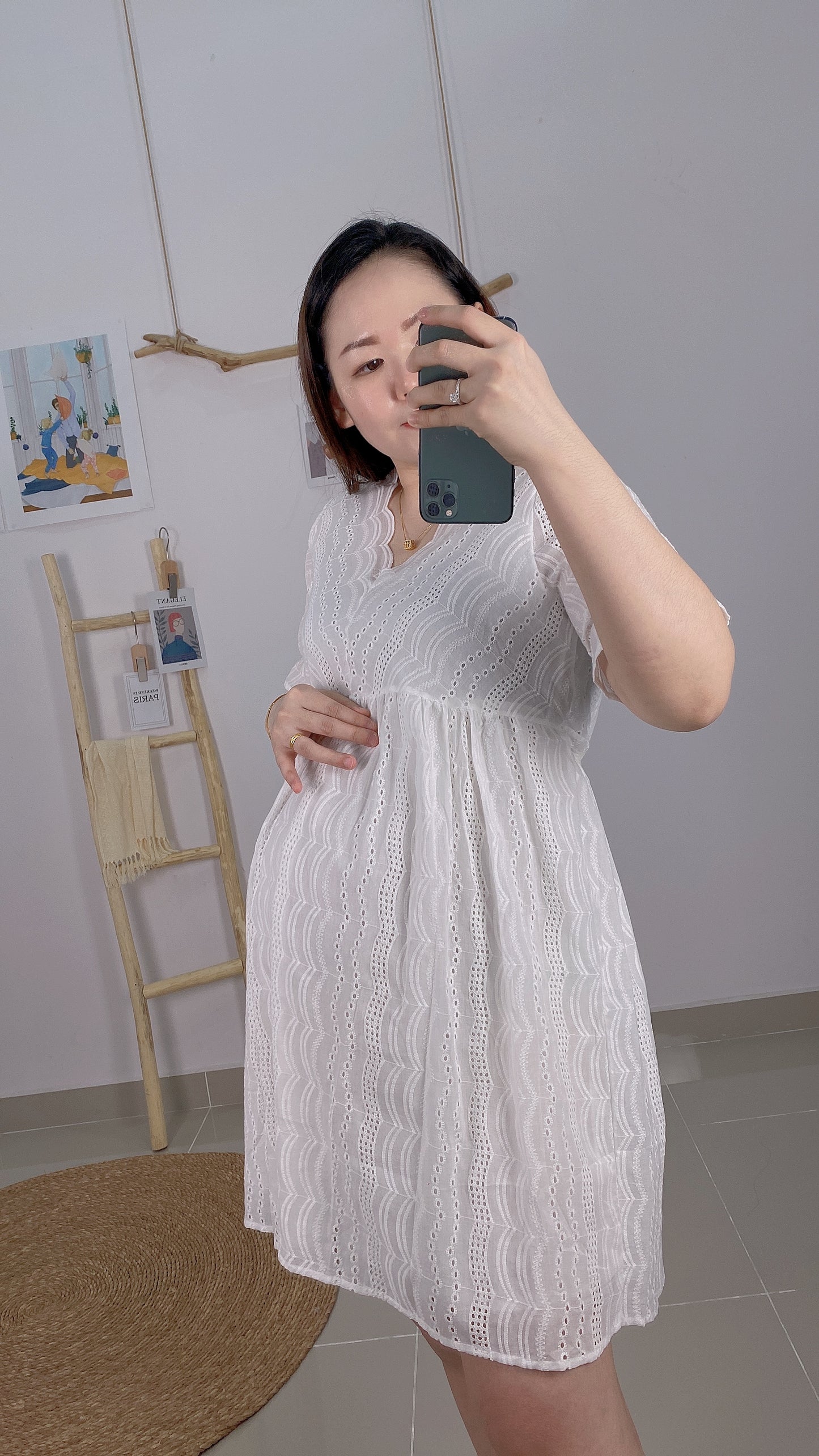 White Short Sleeve Maternity Dress