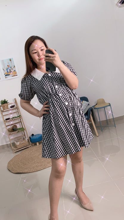 Hazel Black And White Plaid Maternity Dress