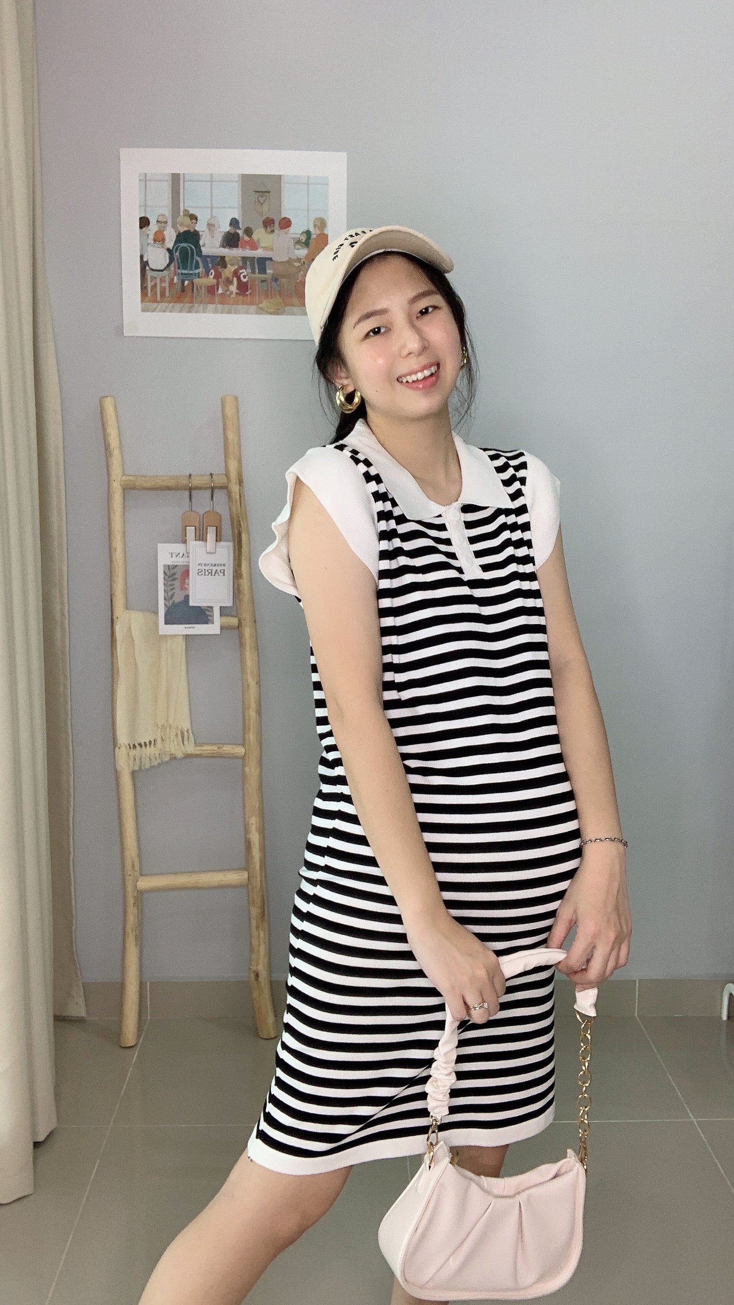 Chers Collared Stripes Sleeveless Dress