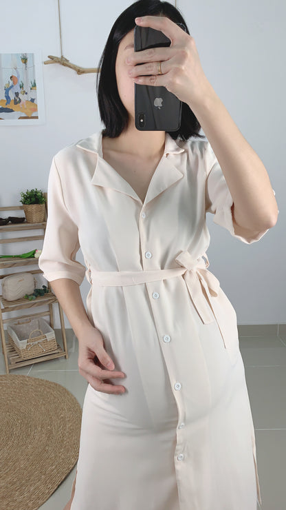 Button Up Maternity Dress-Apricot