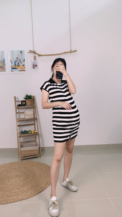 Aurora Front Button Stripes Short Dress