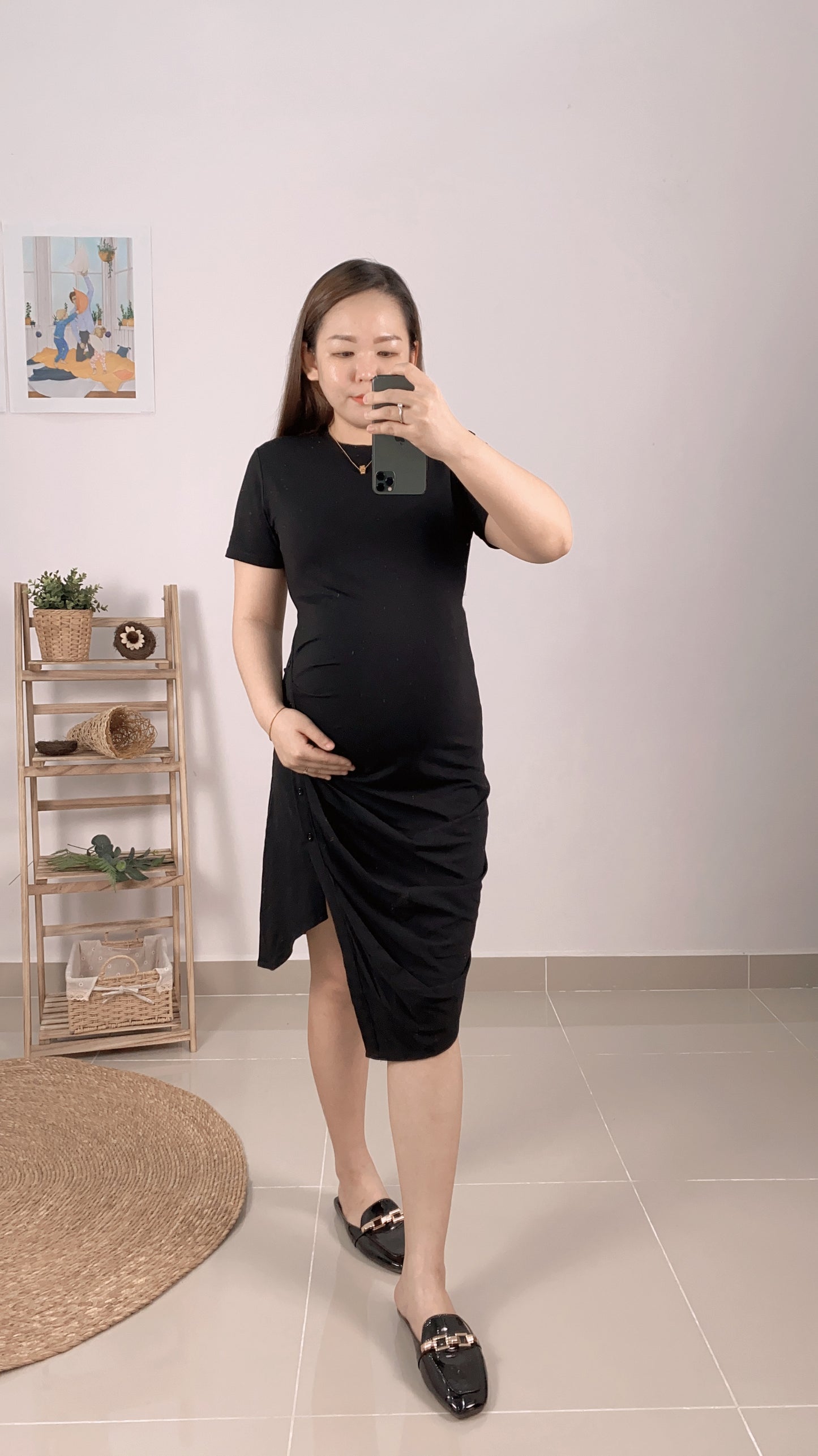 Aimoer Black Round Neck Maternity Dress