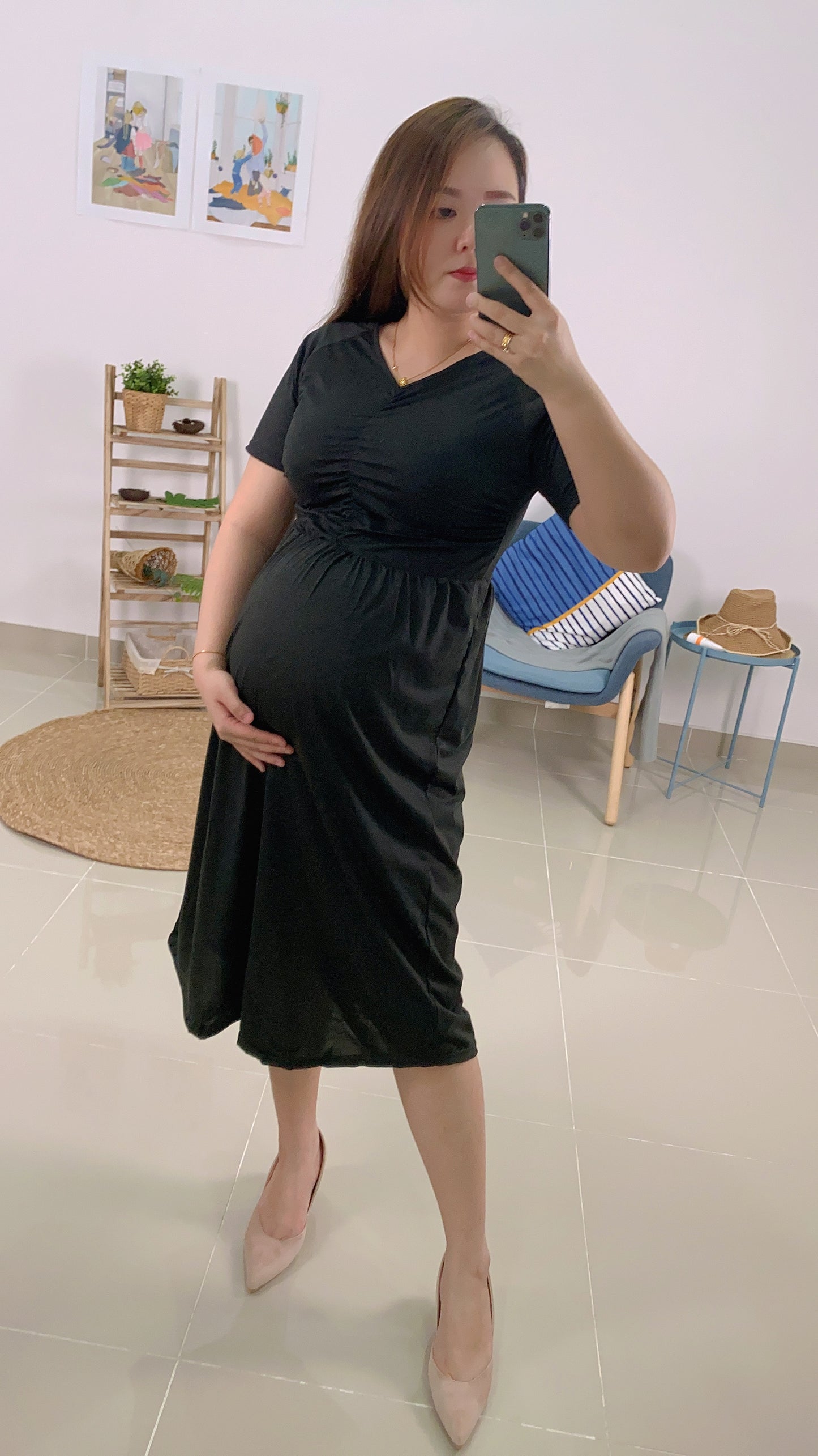 Erin V Neck Stretchable Maternity Dress