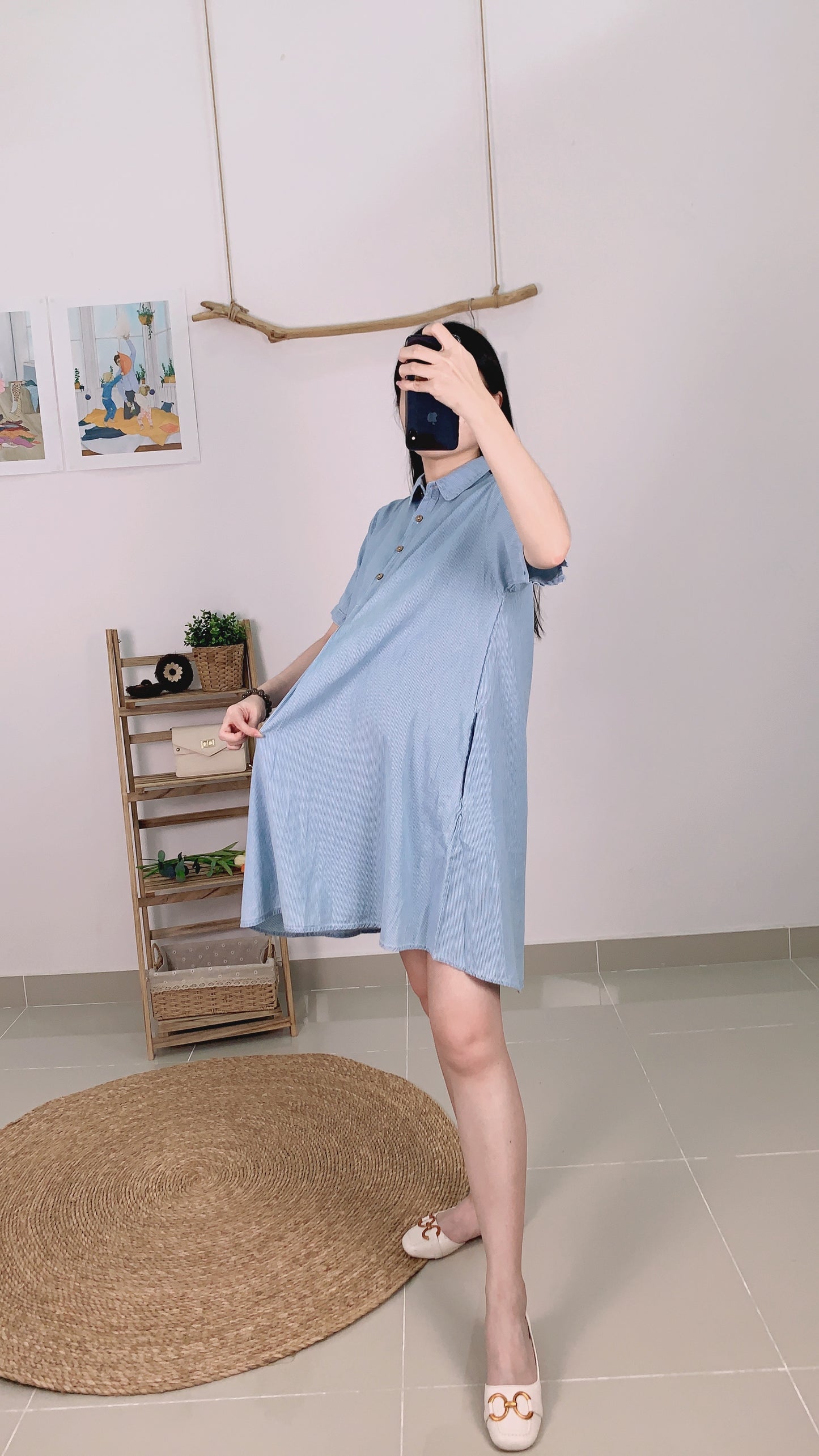 Blue Collar Maternity Dress