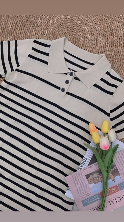 Remell Stripes Knitted Collar Dress