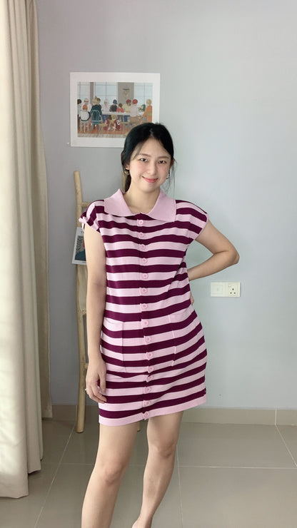 Aurora Front Button Stripes Short Dress