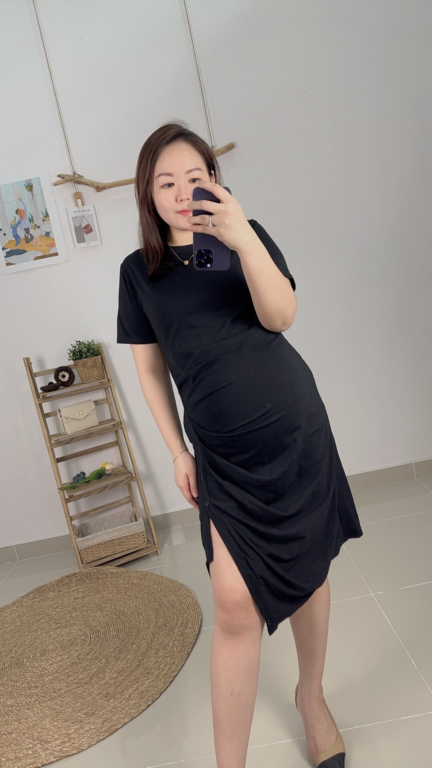 Aimoer Black Round Neck Maternity Dress