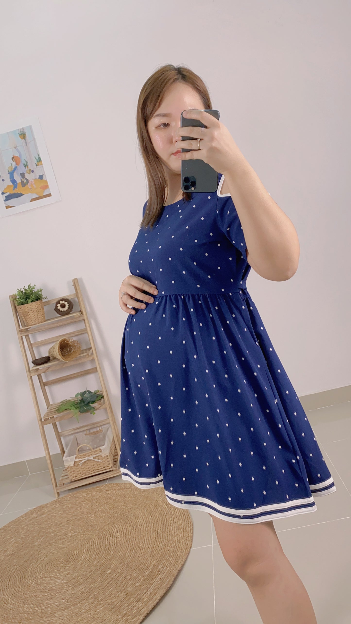 Off Shoulder Polka Dots Maternity Dress