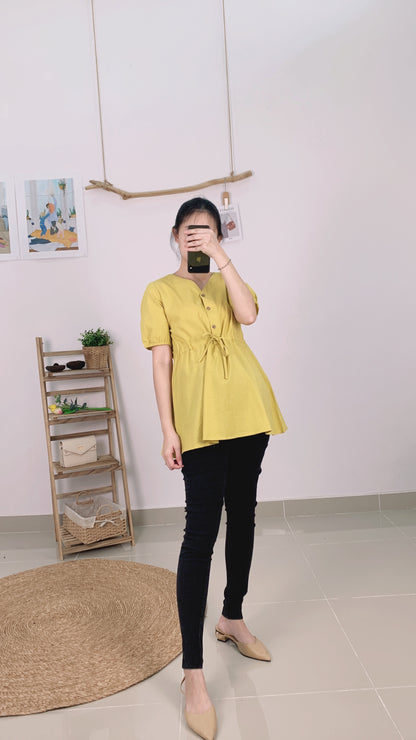 Athelia Tie Waist V-Neck Blouse