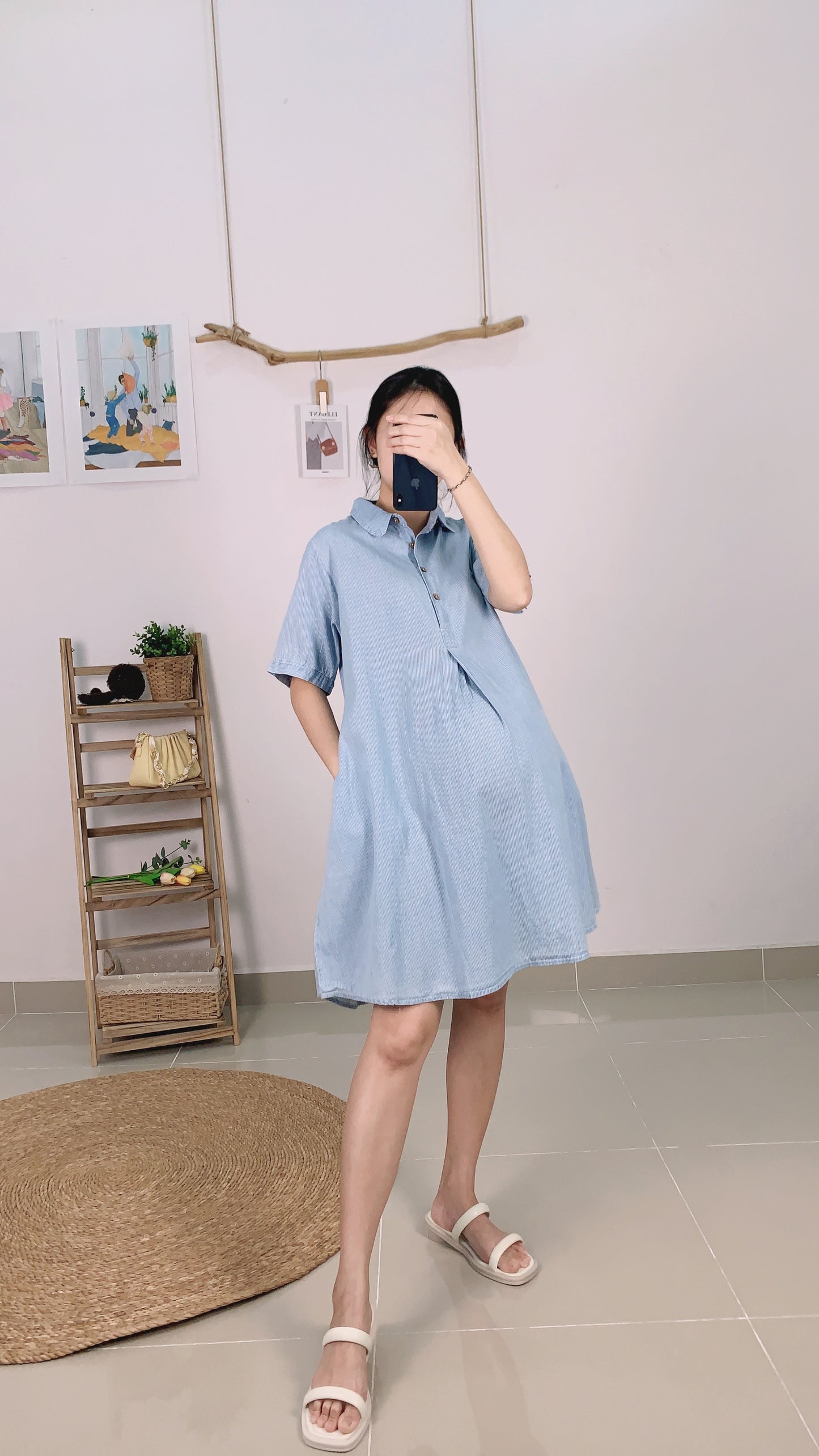 Blue Collar Maternity Dress