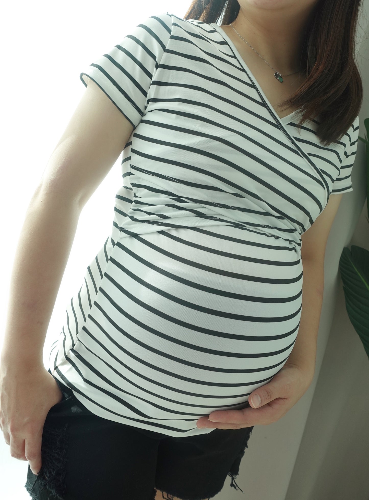 V Cross Short Sleeve Maternity & Nursing Top