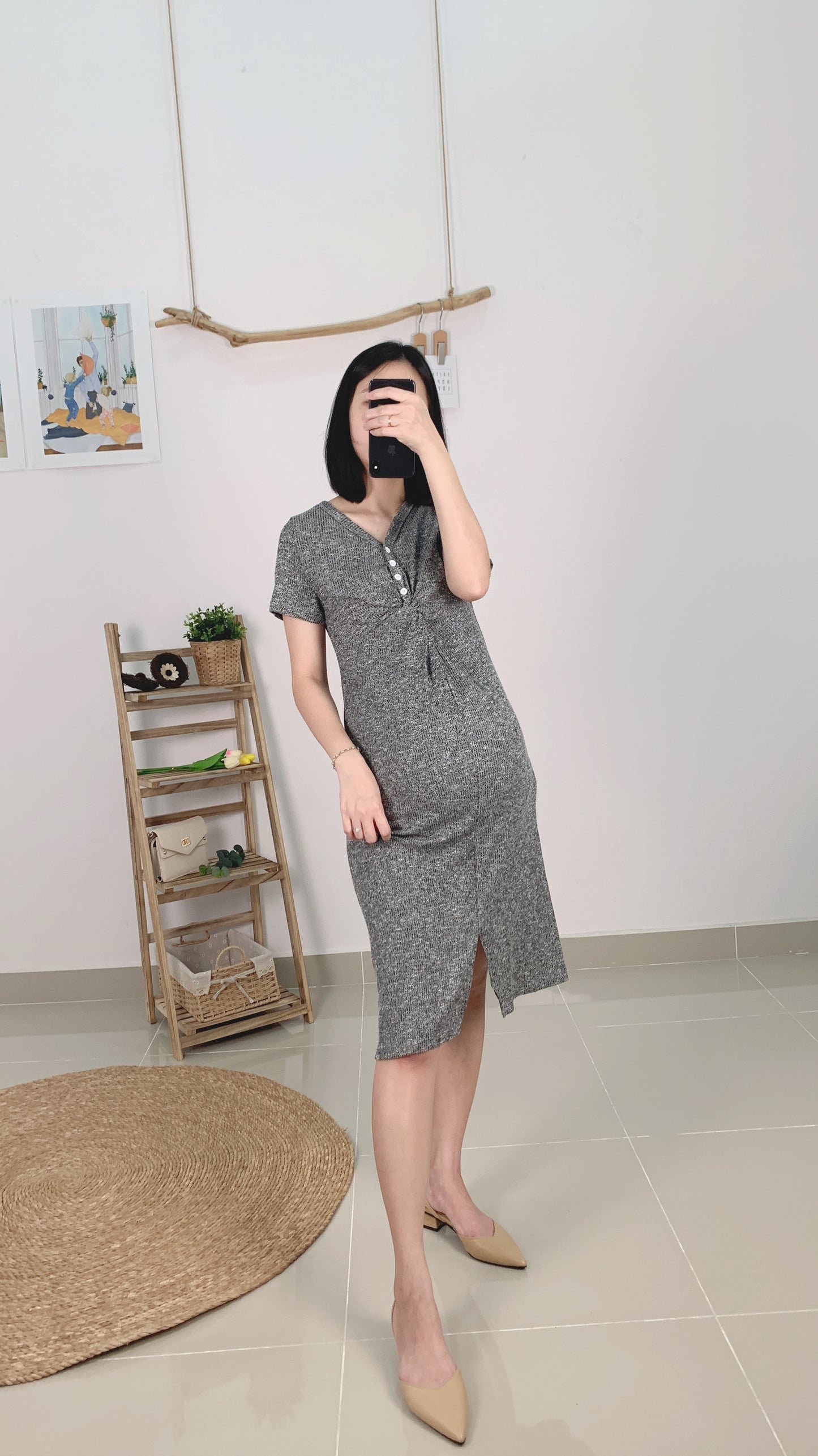 Sandro Grey Knitted Nursing/ Maternity Dress