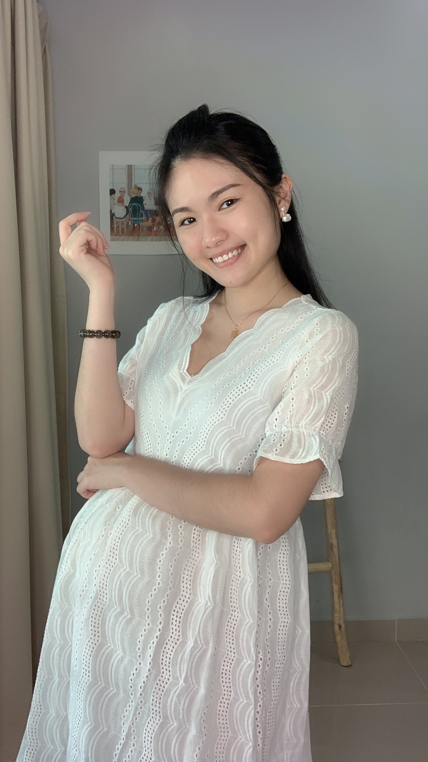 White Short Sleeve Maternity Dress
